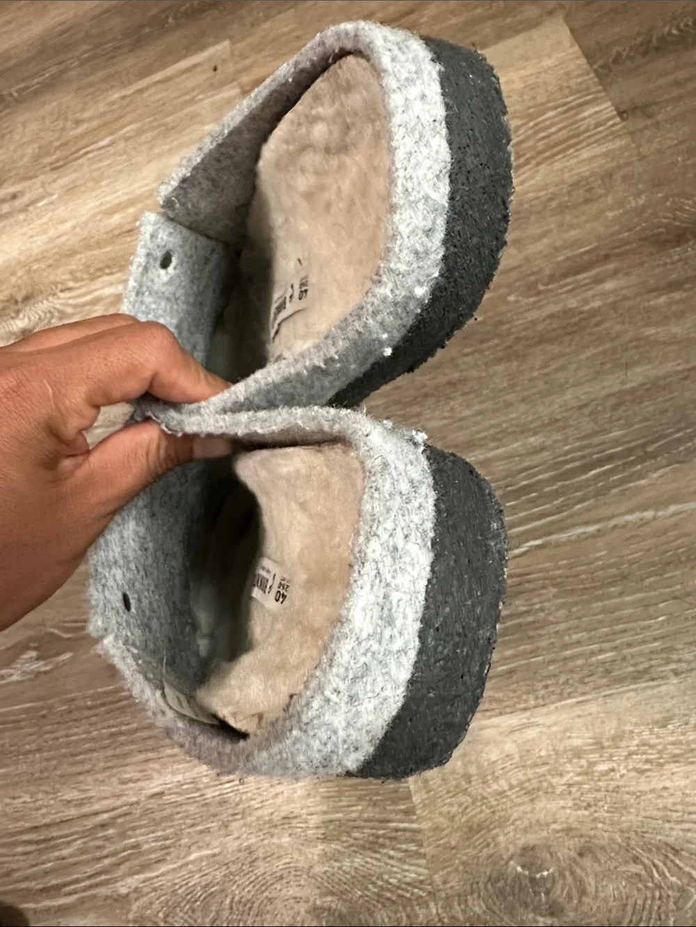 Birkenstock Cream and Light Gray Wool Felt Slip-On Clog W9 M7 - Picture 6 of 7